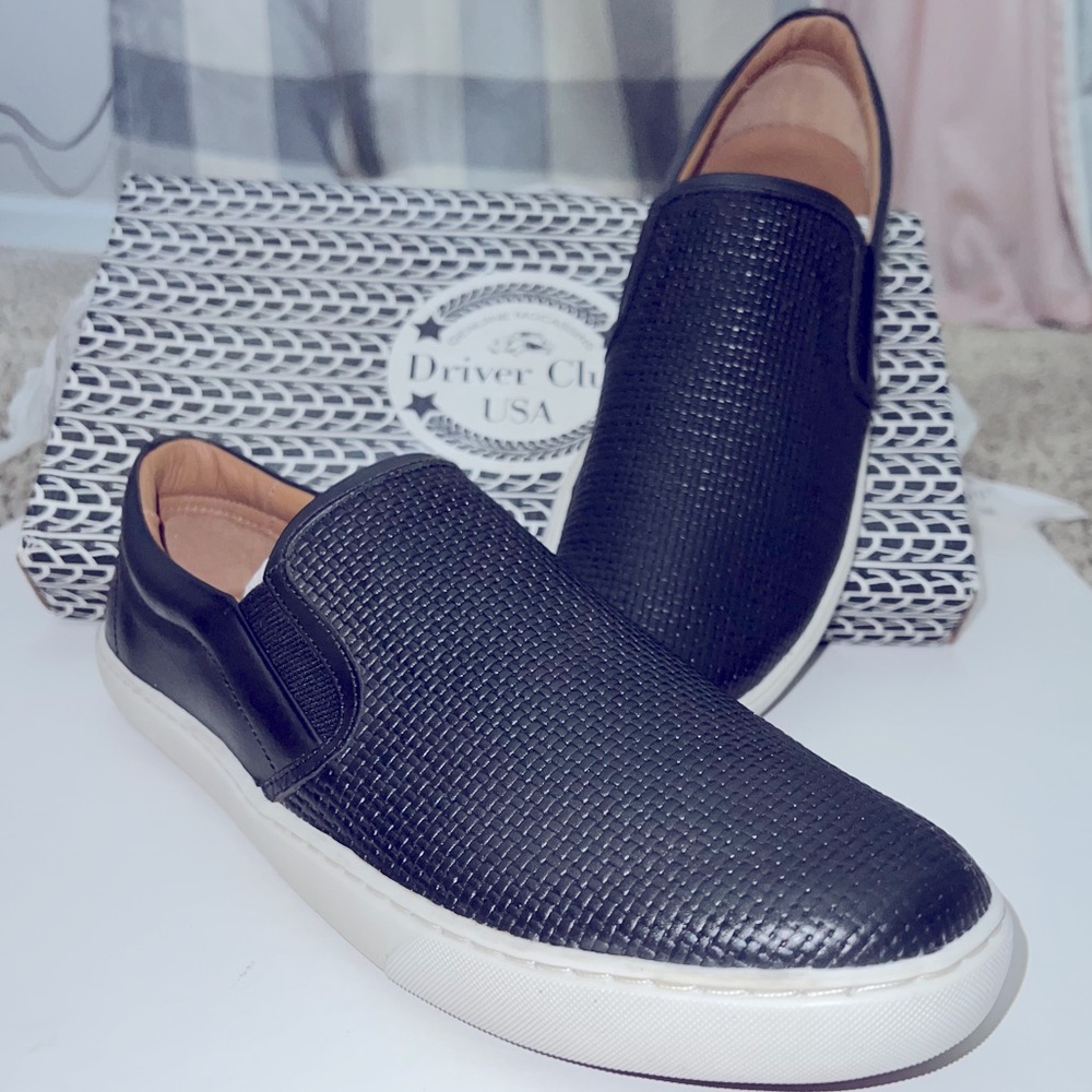 Driver Club USA 100% Leather Maui Slip On Sneakers Black-Blue NEW - Picture 4 of 7